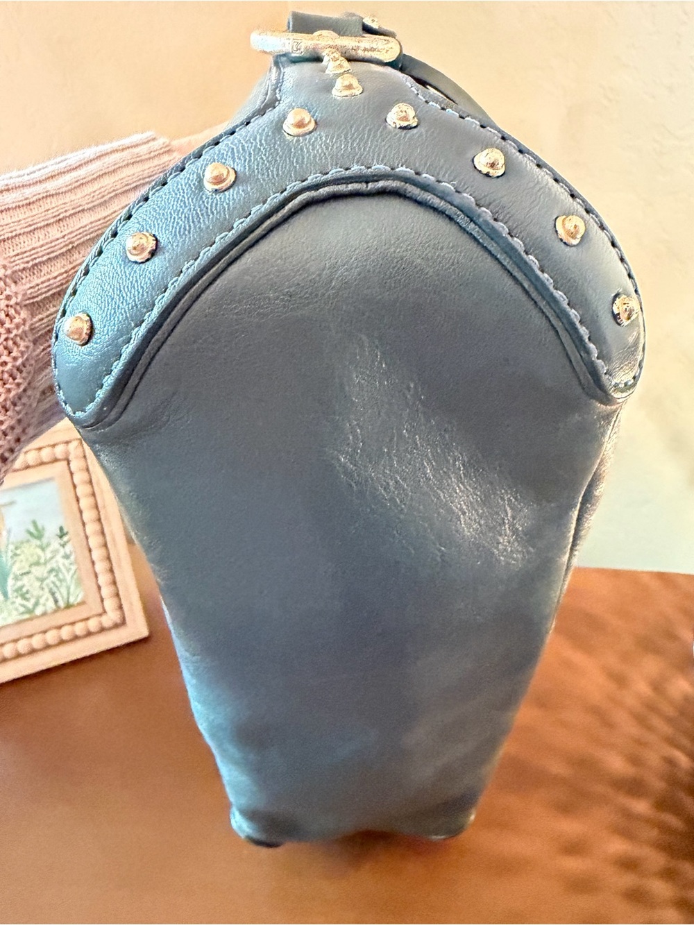 Michael Kors Vintage East West Teal Leather Shoulder Bag with Studded Zip Pocket - Picture 15 of 15